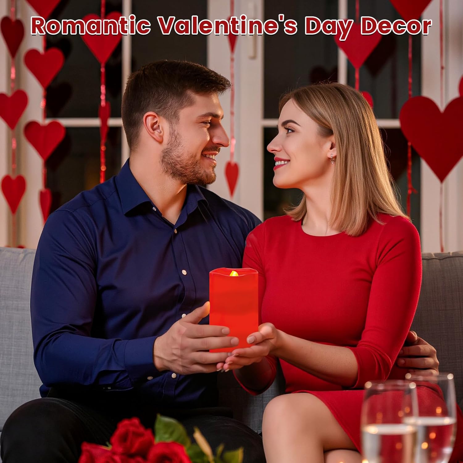 Flameless LED Candle Lights with Romantic Heart Projection, Remote Control & Timer for Valentine’s Day Décor and Special Occasions