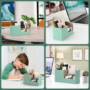 PU Leather Desk Organiser Pen Holder – Office Pencil Box & Accessory Storage, Mint Green