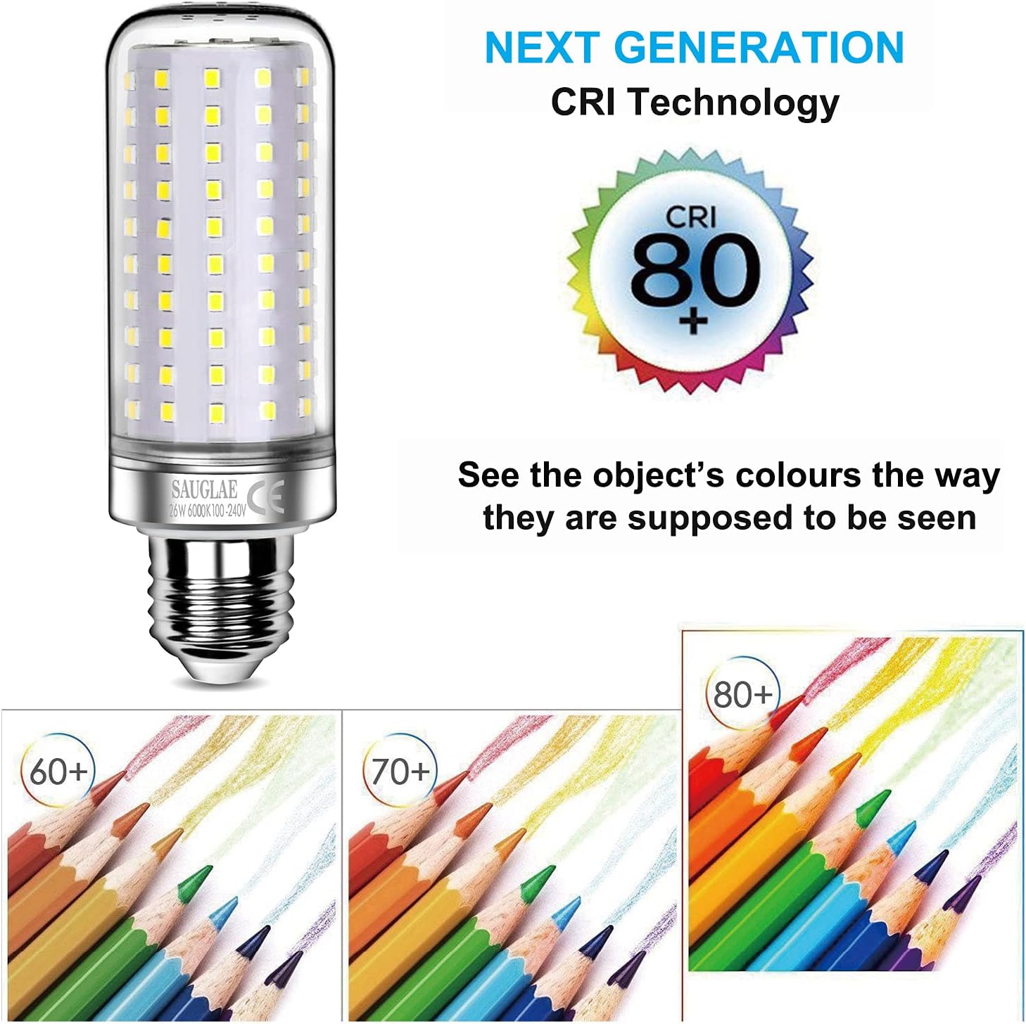 26W LED Light Bulbs E27, 200W Equivalent, 6000K Daylight, 3 Pack