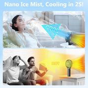 VersionTECH. Portable Handheld Misting Fan as Power Bank, 50ml XL Water Tank, 20H Runtime 3 Speeds, 180° Foldable Rechargeable Mist Fan for Travel, Outdoors, Makeup - Black