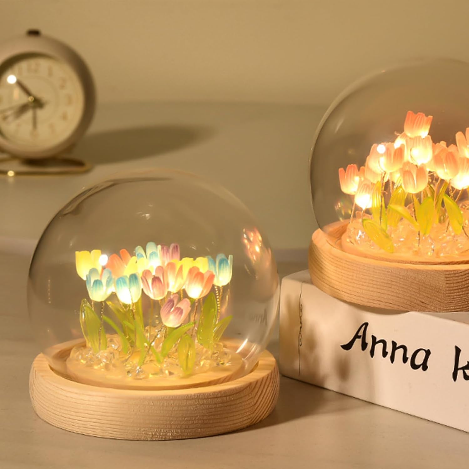 Colorful 20 Tulips Flower Night Lamp with Fairy Lights – Cute Battery Powered Bedroom Decor Gift