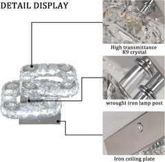 Crystal LED Ceiling Light Fixture, Square Flush Mount 3-Color Chandelier for Bedroom, Kitchen, Hallway