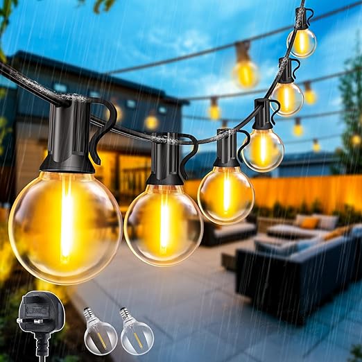 10M Outdoor Festoon Lights – G40 Bulbs, Waterproof & Connectable