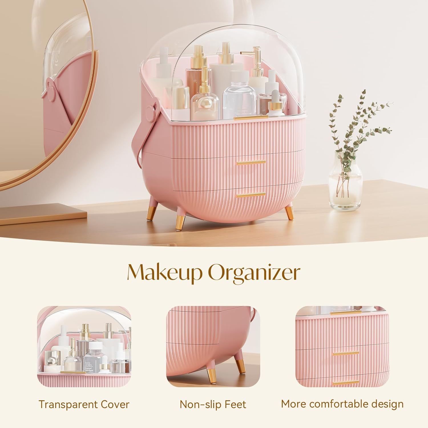Multi-Function Makeup Case – Dustproof Cosmetic & Skincare Storage Box for Bathroom & Vanity