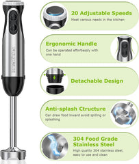 Hand Blender 2-in-1 Stick Blender with Whisk | 1000W Powerful Handheld Blender, 20-Speed + Turbo, Stainless Steel for Smoothies & Soups HB3204