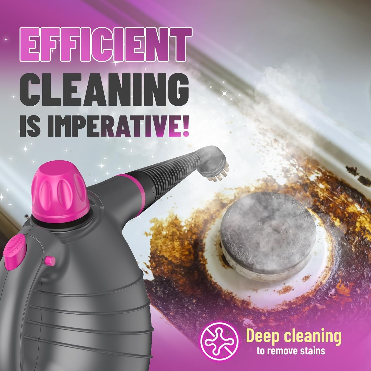 Steam Cleaner, Hand Held Steamer for Home Car, 10 Accessories Carpet Furniture Cleaner Machine, Portable Steaming Cleaner for Couch Grout Upholstery Floor Window Glass Bathroom Toilet Shower Kitchen