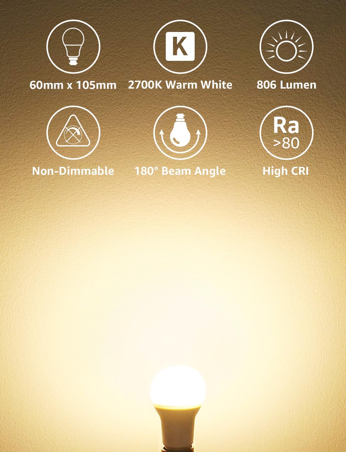 Lepro Bayonet Light Bulb, 60W Equivalent, Warm White 2700K, 8.5W 806lm B22 LED Bulb, BC A60 GLS Energy Saving Lightbulbs, Non-dimmable, Pack of 6 [Energy Class F] Visit the Lepro Store