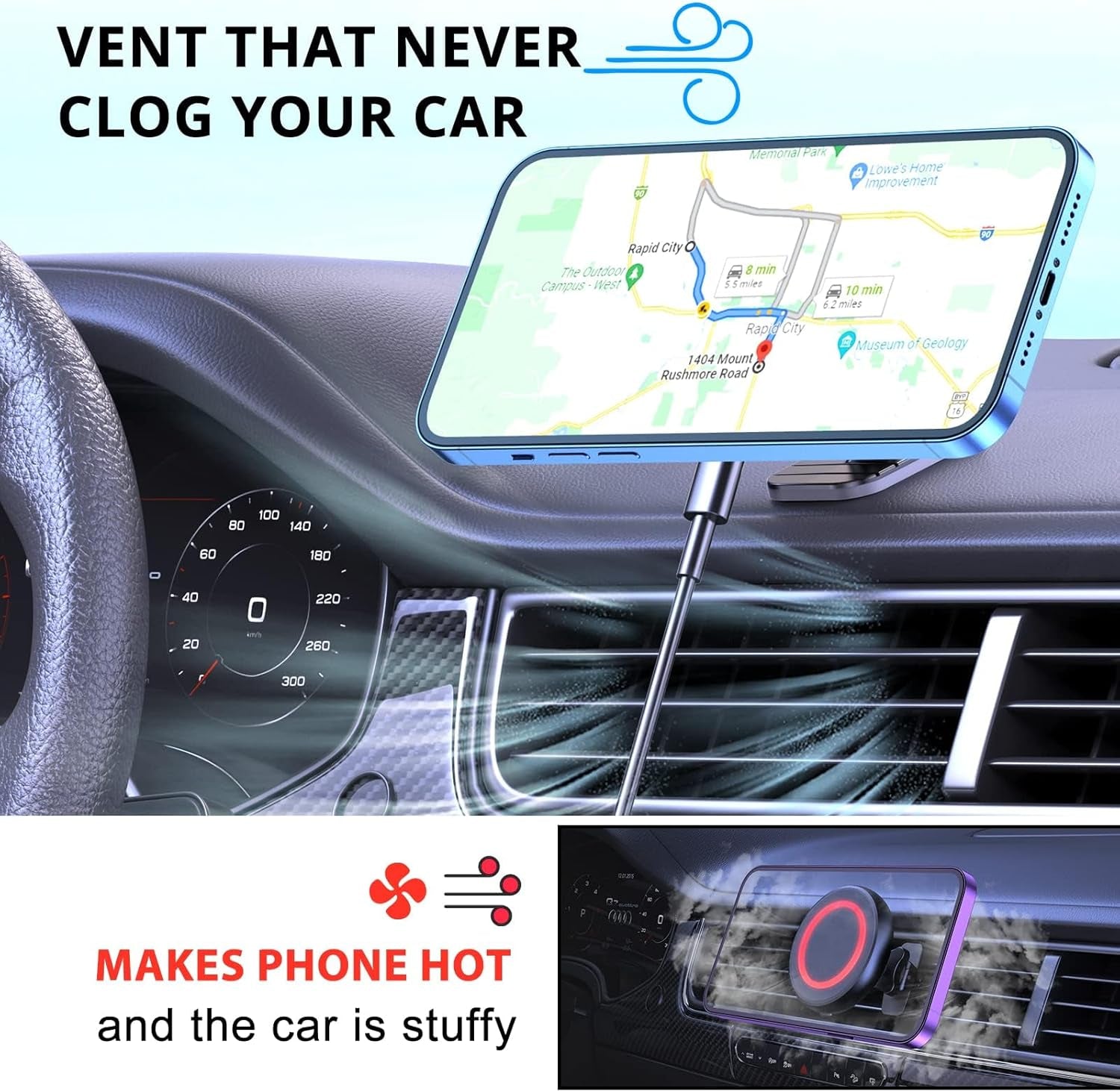OHLPRO Red Magsafe Car Mount Charger for iPhone 16/15/14/13 Series, 15W Fast Charging