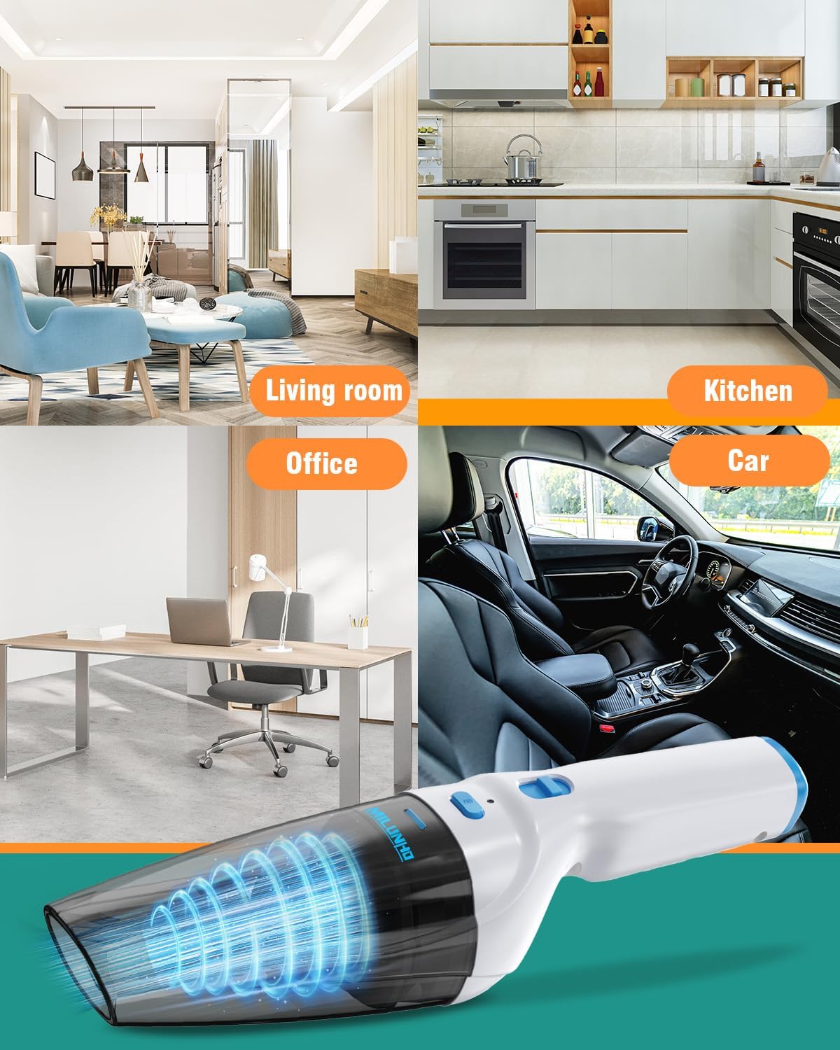 Cordless Handheld Vacuum Cleaner 9500PA, Powerful Suction Portable Car Vacuum, Lightweight Mini Cleaner for Car, Home & Pet Hair (Blue)