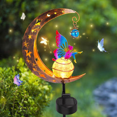 Solar Garden Lights - Decorative Moon Lamp Ornaments with Vintage Metal Design, Glass Ball Solar Lights for Balcony, Lawn, and Patio (Colorful)