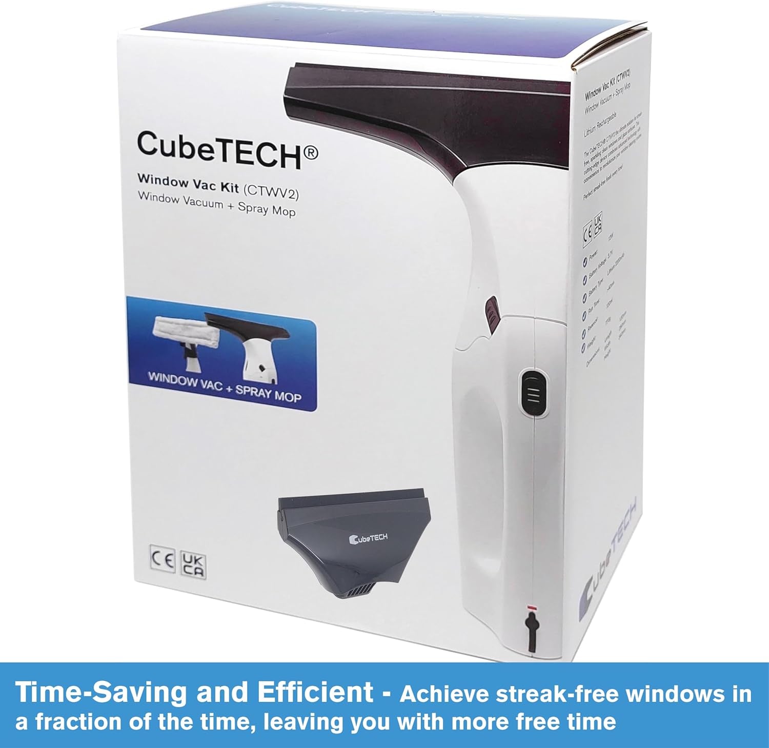 Cordless Window Vacuum Cleaner – CubeTECH Silver & White, Handheld
