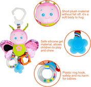 Funsland Pram Toys 0–12M, Clip-On Stroller Car Seat Rattle, Baby Sensory Plush