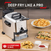 Compact Deep Fryer Oleo Clean 2L – Stainless Steel Semi Pro Fryer with Oil Filtration, Storage Box & Easy Clean System – 1500W