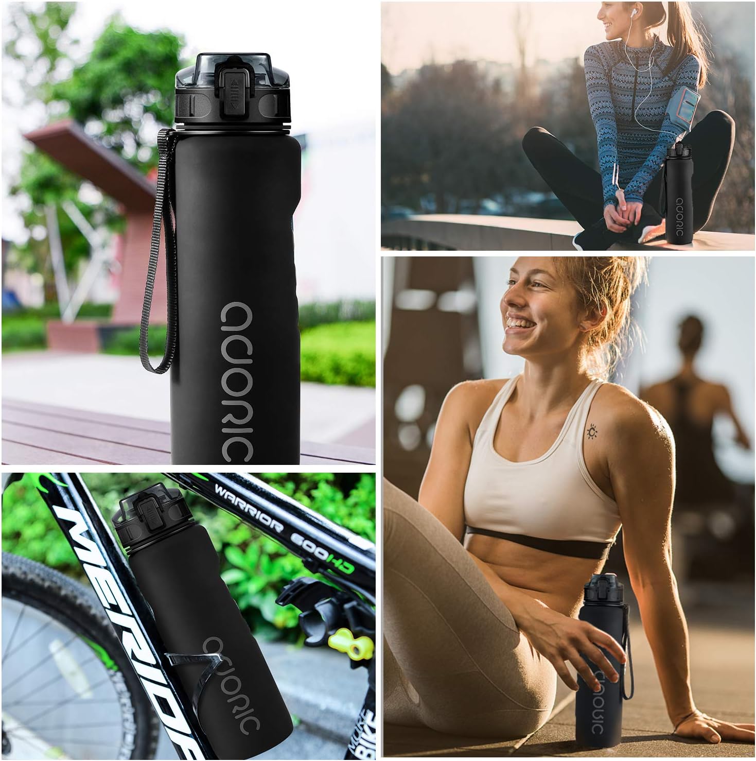 1L Sports Water Bottle – BPA-Free Tritan Leakproof Bottle with Filter & Flip Top, Black