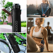 1L Sports Water Bottle – BPA-Free Tritan Leakproof Bottle with Filter & Flip Top, Black