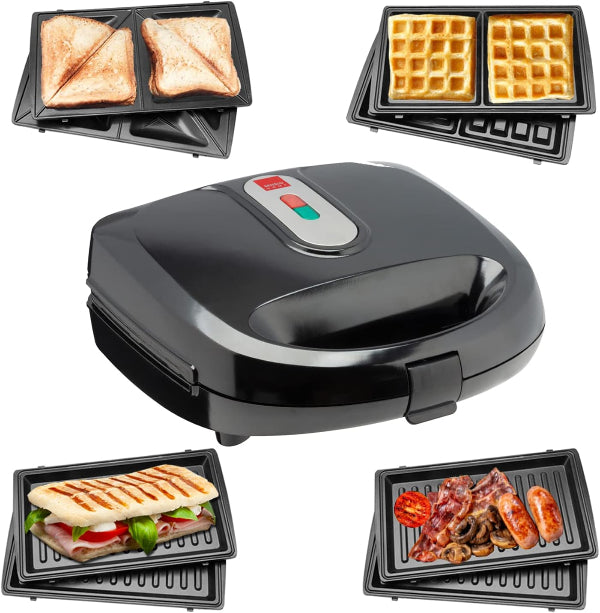 Sensio Home 3-in-1 Waffle, Sandwich & Panini Maker – Interchangeable Plates