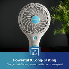 GEEPAS Rechargeable Fan - Pack of 2 | Mini Portable USB Handheld Fan for Home Office Travel Outdoor Personal Use | 3 Speed Settings 8Hr Run Time | Ultra Quiet Lightweight Air Circulator | Pink & Blue