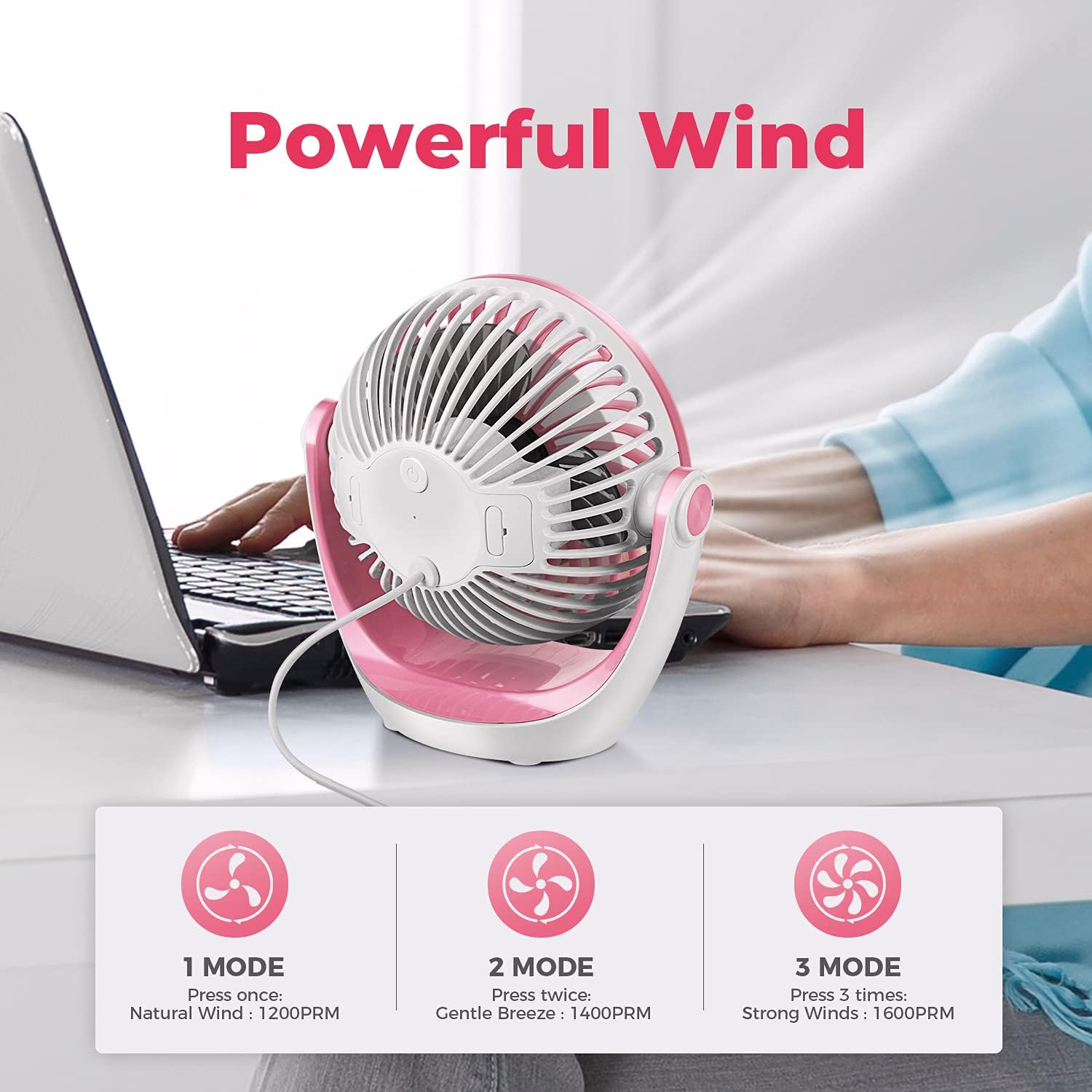 OCOOPA USB Desk Fan Table Fan with Strong Airflow & Quiet Operation, Portable Cooling Fan Speed Adjustable 360°Rotatable Head for Home Office Bedroom Table and Desktop