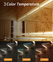 Lighting fixture with 3 color temperature options displayed on a marble wall.