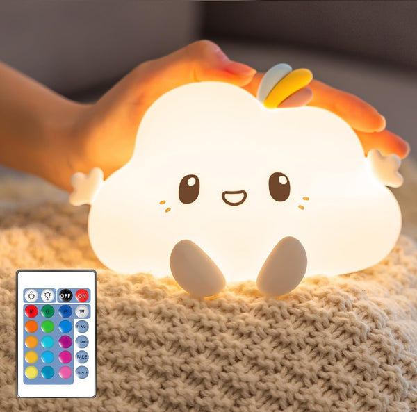 16 Colors Baby Night Light, Dimmable Cloud Light with Remote Control, Rechargeable Nightlights for Kids Bedroom, Adorable Child Night Light for Relaxing Sleep