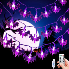 4m Halloween Bat Fairy Lights – 20 LEDs, 8 Modes, Remote Control & USB, Purple Bat Lights with Timer for Indoor and Outdoor Halloween Party Decor