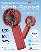 Portable Handheld Fan 4000mAh 6-Speed Foldable Mini Fan