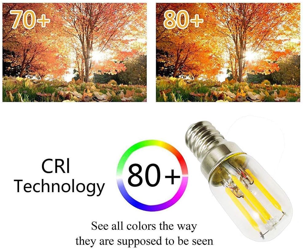 2-Pack E14 3W LED Refrigerator Bulb, 6000K Cool White, Energy-Saving SES Pygmy Light for Freezer, Microwave, Cooker Hood & Appliance Lighting