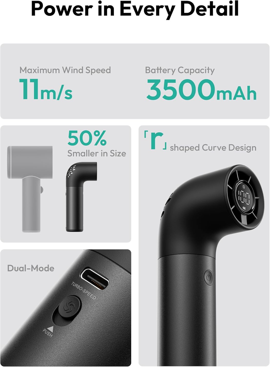 Aecooly Portable Handheld Fan, Powerful Turbo Mini Fan,15H Max Cooling Time,19000 RPM High Speed Aero Pro,6 Speeds Aluminum Case, Pocket Rechargeable Personal Small Travel GIfts for Women Men -Black