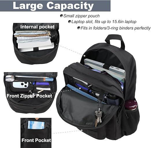 Classic Travel Laptop Backpack – Anti-Theft USB Charging Bag for Men & Women, Black