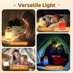 Dimmable 8-Brightness Touch Lamp, 10-Color Rechargeable Kids Night Light, Remote & Touch Control, Timer LED Warm Small Lamp