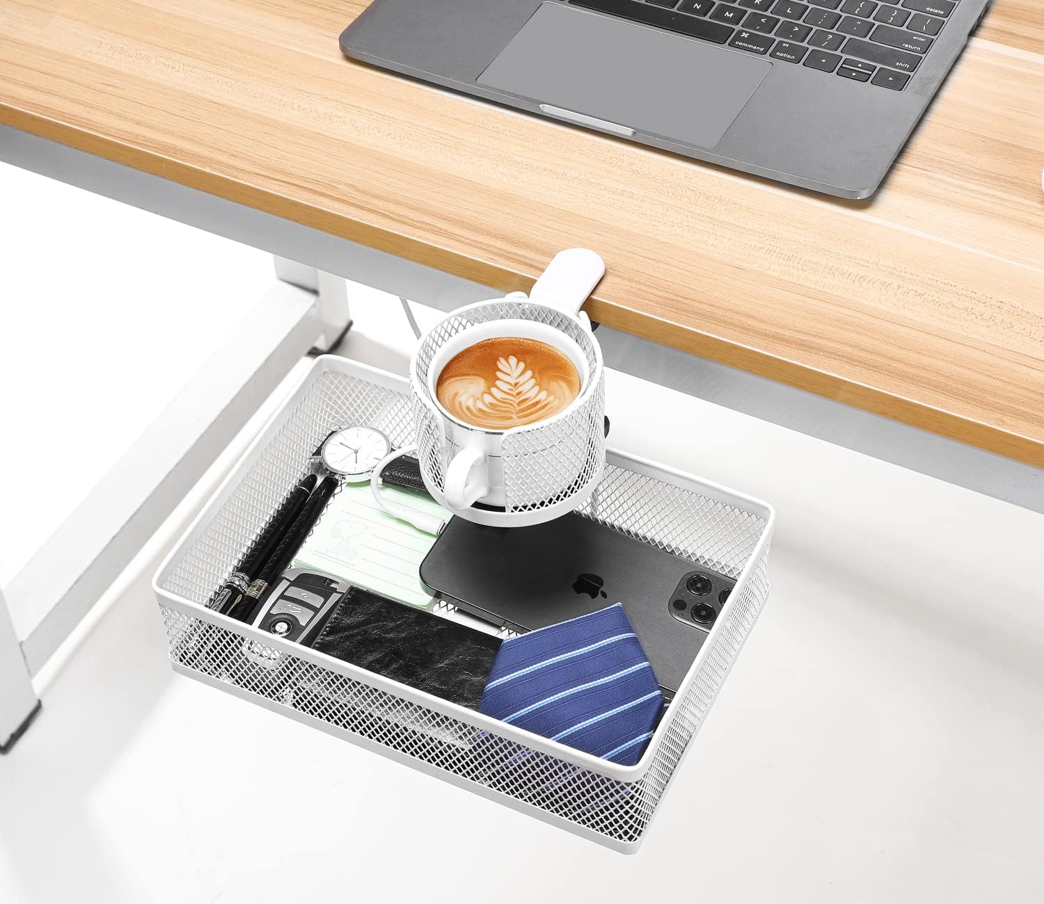 360° Rotating Under Desk Organiser with Cup Holder