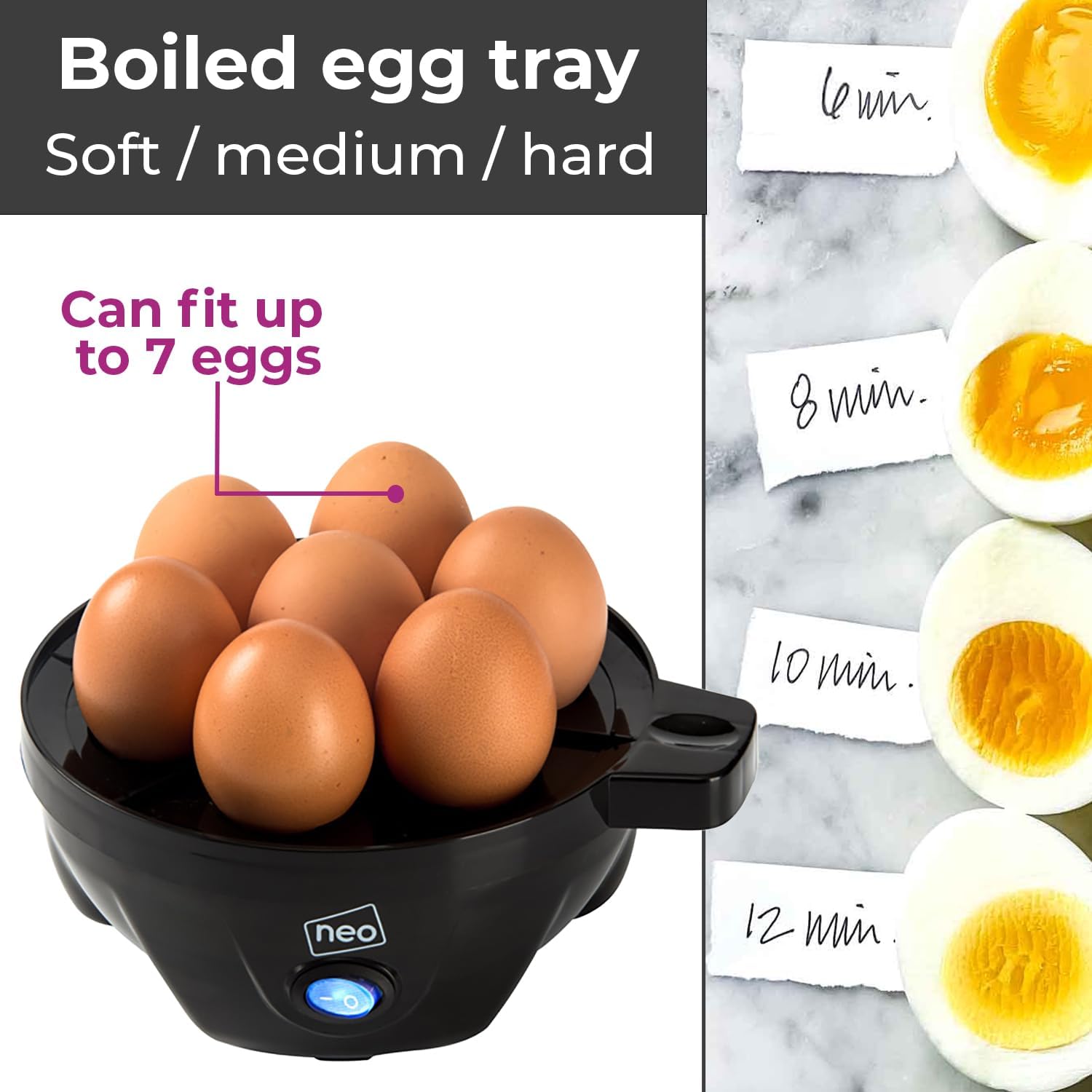 3-in-1 Electric Egg Cooker Boiler Poacher & Omelette Maker with Timer – Black & Clear