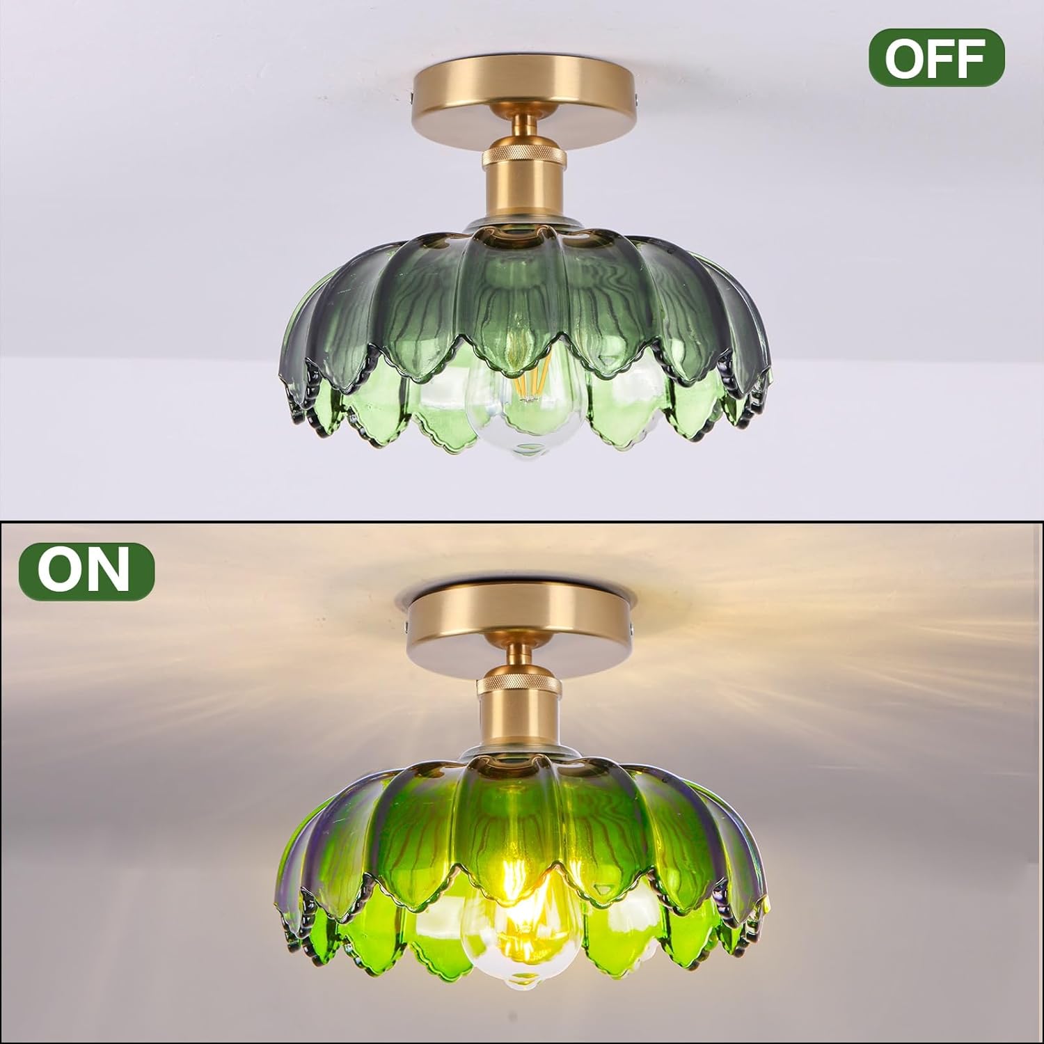 Ceiling Light – Semi-Flush Mount Glass Pendant Lamp, Farmhouse Vintage Fixture