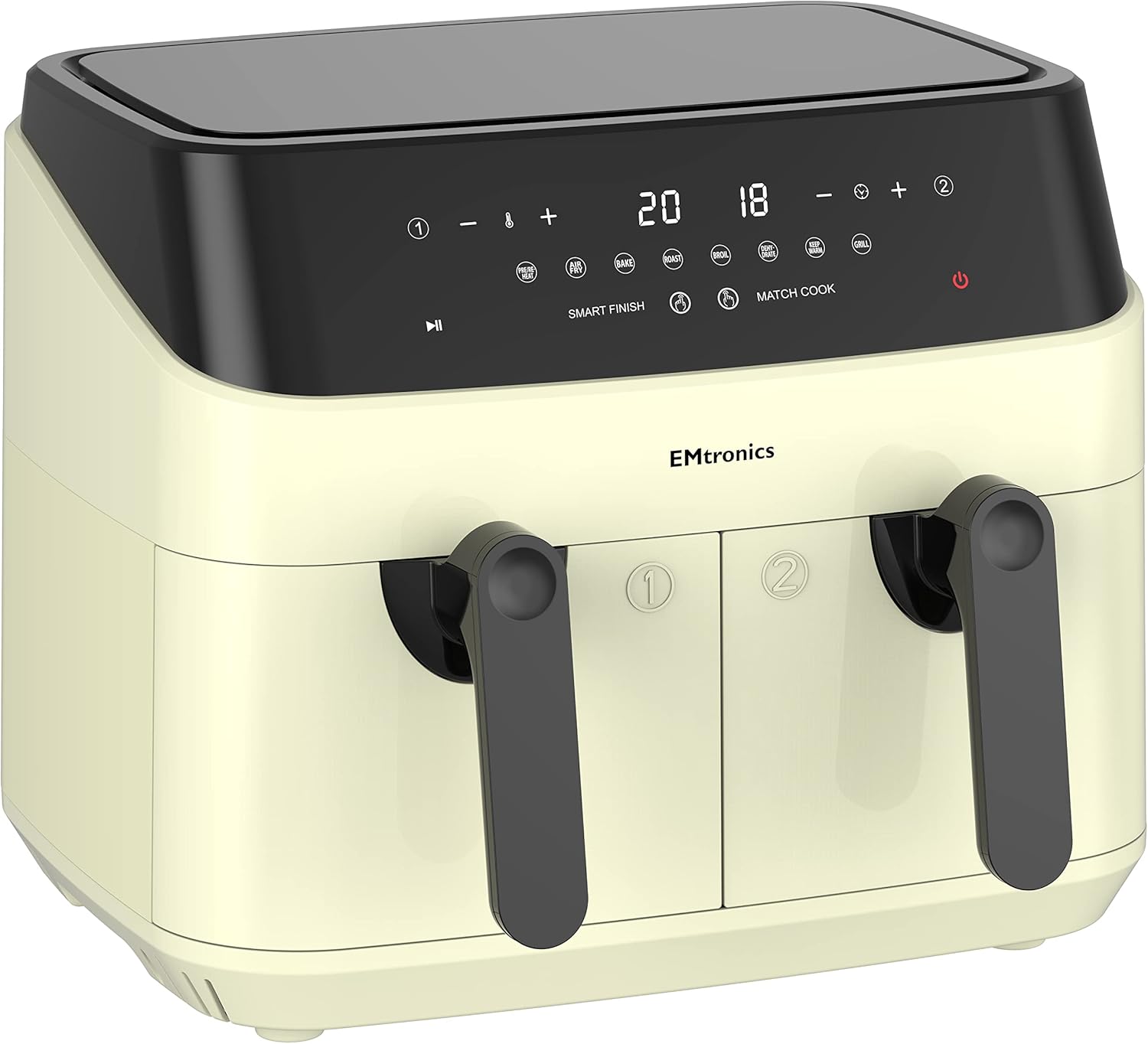 Dual Air Fryer 9L Extra Large Family Size – Double Drawer, 8 Preset Menus, Oil-Free Low Fat Cooking, 99-Min Timer, Cream Finish