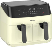 Dual Air Fryer 9L Extra Large Family Size – Double Drawer, 8 Preset Menus, Oil-Free Low Fat Cooking, 99-Min Timer, Cream Finish