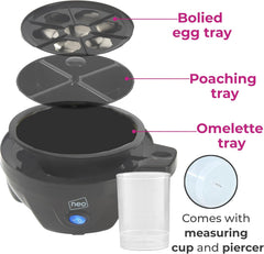 3-in-1 Electric Egg Cooker Boiler Poacher & Omelette Maker with Timer – Black & Clear