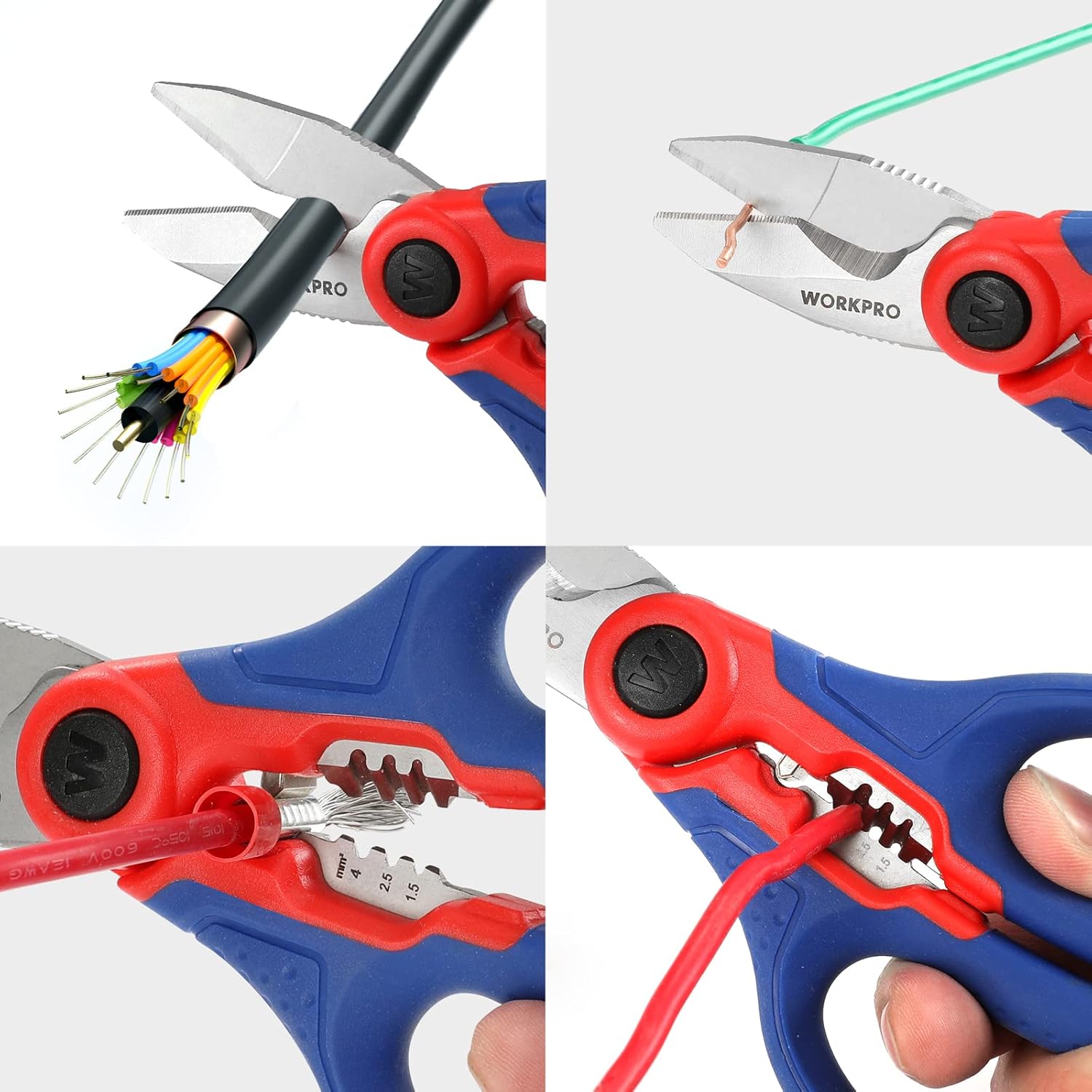 WORKPRO Electricians Scissors with Wire Stripper, 6-1/2 INCH(163MM), Multi-Function Stainless Steel Electricians Shears with Belt Clip Sheath