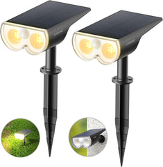 Solar Motion Sensor Lights, Solar LED Spotlights, Max 650lm IP67 Waterproof Outdoor Garden Lights, 2 Pack, Cold White