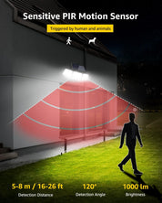 Outdoor security light with motion sensor detection diagram and specifications.
