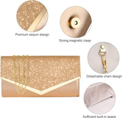 Elegant Satin Glitter Clutch Bag for Women – Sequin Evening Purse with Chain Strap