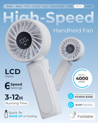 4000mAh Foldable Handheld Fan with LED Display