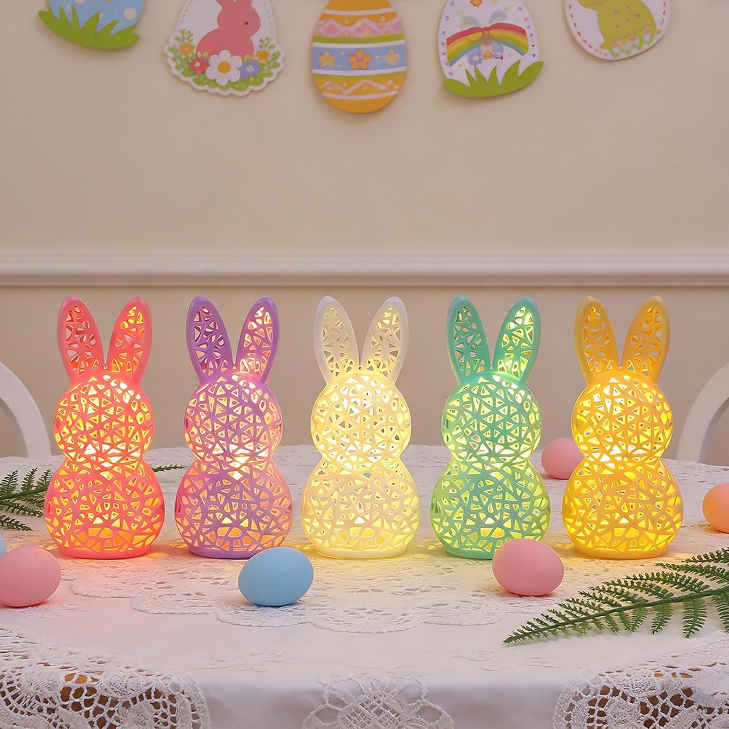 Lighted Easter Bunny Figurine Lamp – Hollow 3D Printed LED Rabbit Decorative Light