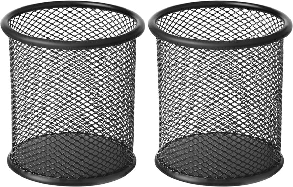 2 Pack Metal Mesh Pen Holders – Desk Organizer for Office Stationery, Black