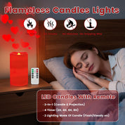 Flameless LED Candle Lights with Romantic Heart Projection, Remote Control & Timer for Valentine’s Day Décor and Special Occasions