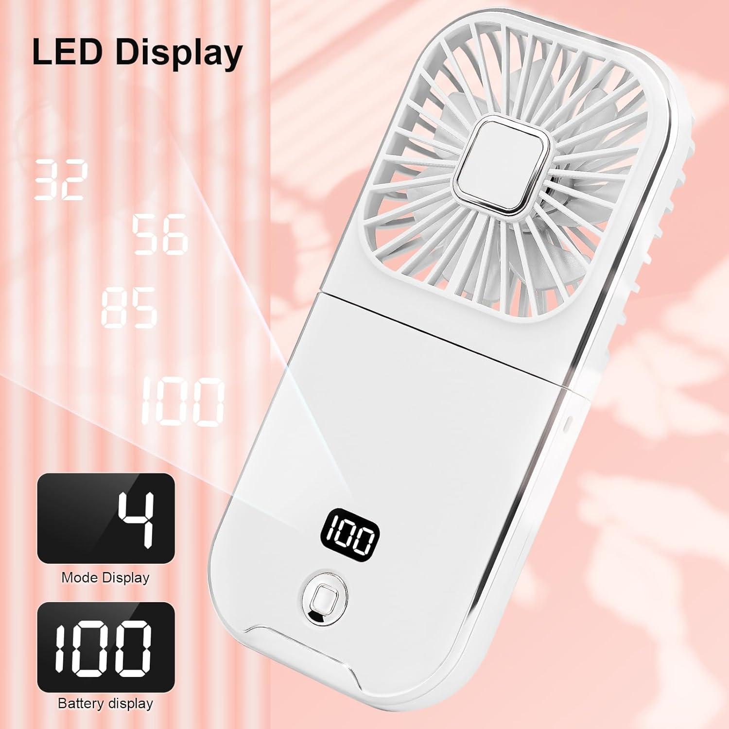 Folding Handheld Fan with LED Display & Power Bank