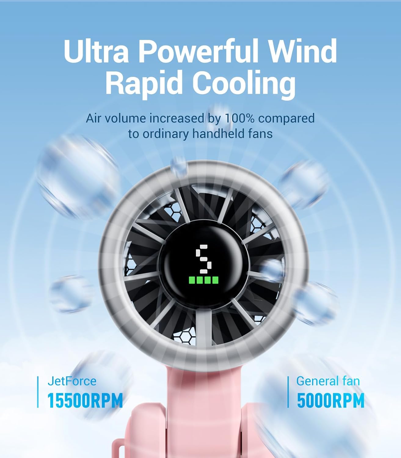 Diveblues Portable Handheld Fan, High-Speed Turbo Portable Fan, LED Display, Up to 12 Hours, 4000mAh Battery, 5 Wind Gear, Rechargeable small Hand Fan for Travel/Commute/Outdoor, Gifts for Women