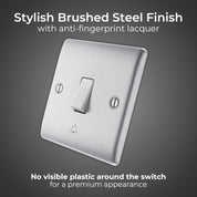 BG Electrical Single Retractive Bell Push Switch, Raised and Slim Profile, Round Edges, 1 Way, Nexus Metal, 10A, NBS14 (Pack of 2)