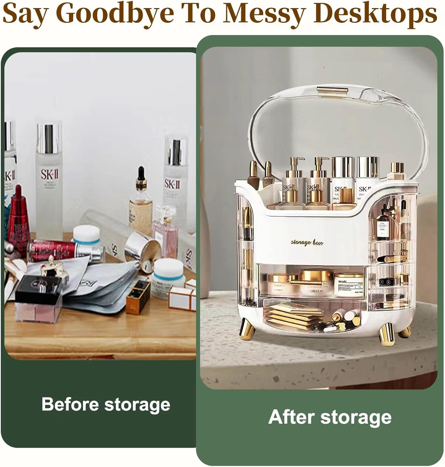 Makeup Storage Organiser with Clear Lid – Dustproof Skincare & Cosmetic Drawers