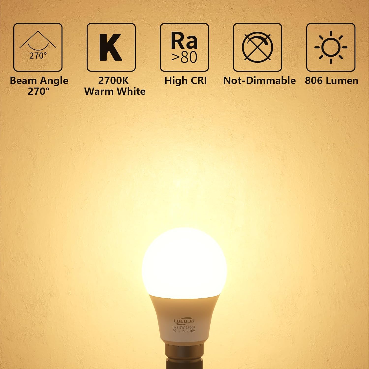 B22 LED Light Bulbs 9W 60W Equivalent Warm White Pack of 16