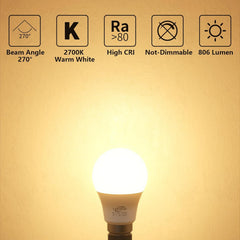 B22 LED Light Bulbs 9W 60W Equivalent Warm White Pack of 16